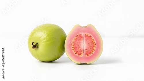 Fresh Green Guava with Pink Flesh Isolated on White Background