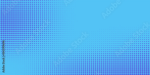 Purple and blue pop art retro background with halftone dotted design in comic style