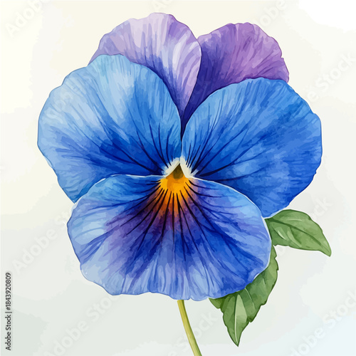 Pansy Flower, watercolor artwork with intricate patterns and vibrant, isolated on a white background.