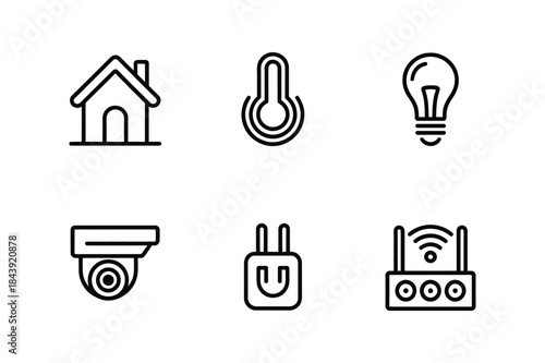 A comprehensive collection of smart home and internet of things icons in line art style