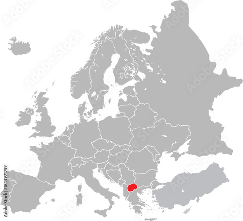 Map of North Macedonia on European Continent Vector.