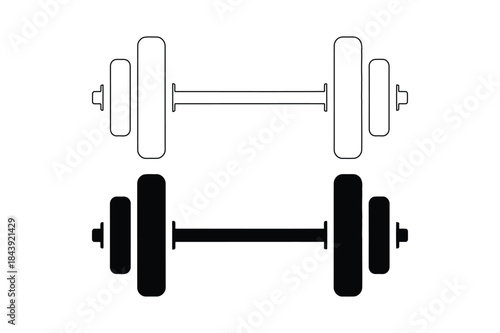 Black and white minimalist dumbbell icon for fitness and workout design