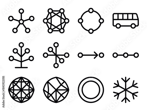 Collection of abstract geometric network and transport icons.