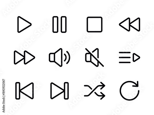 Collection of Media Player Icons for Digital Interfaces.