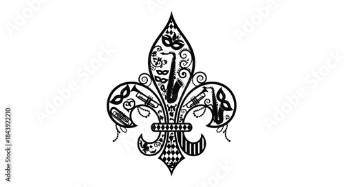 Elegant fleur de lis design with intricate details and a classic black and white aesthetic