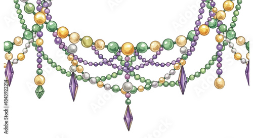 Colorful mardi gras beads isolated on a white background festive celebration