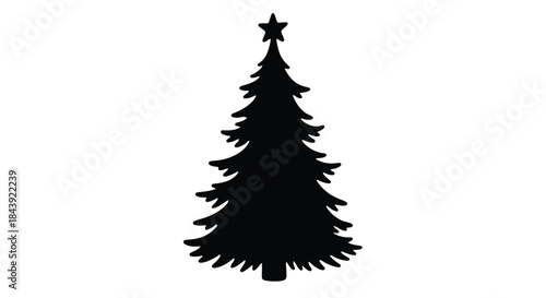 A simple silhouette of a christmas tree with a star on top