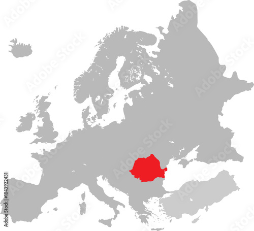 Map of Romania on European Continent Vector