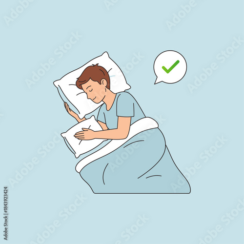 Correct sleeping position icon flat vector design.