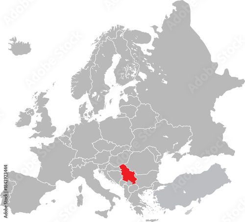 Map of Serbia on European Continent Vector