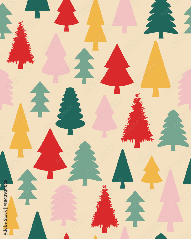 Fototapeta premium A simple colorful Christmas pattern made from tree silhouettes