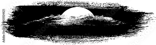 Black and white abstract brushstroke oval artwork for creative design