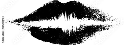 Grunge black and white calligraphic lips stencil for urban art designs