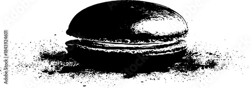 Black and white stencil of a round snack patty - urban grunge art for poster design