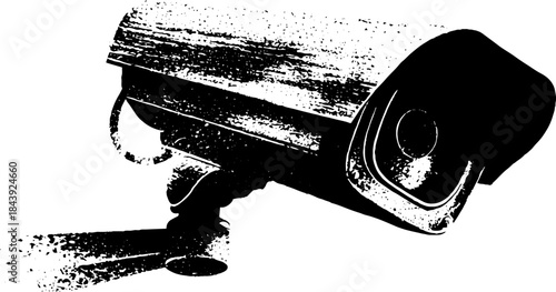 Black and white stencil illustration of rugged cctv camera for urban design