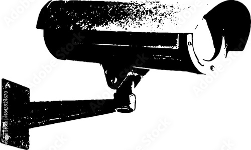 Monochrome stencil art of rugged cctv camera for urban design and security concepts