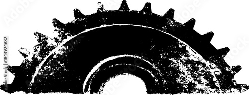 Black and white rugged gearwheel stencil illustration for industrial design and decor