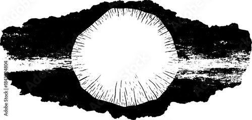 Rustic wooden ring stencil art - black and white grunge illustration for design