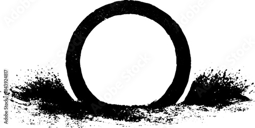 Abstract black and white stencil of ruptured circle with splash elements for urban design