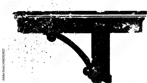 Black and white stencil of rustic architectural support element for vintage decor