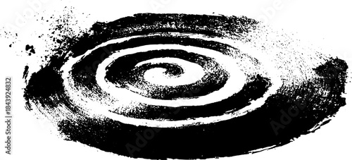 Black and white scratched spiral stencil art for creative design and decoration