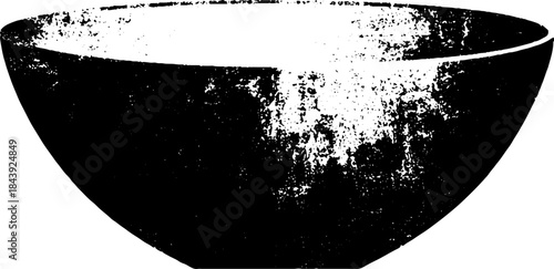 Black and white stencil of shallow bowl with grunge texture for creative design projects