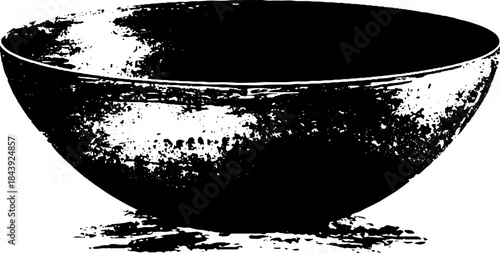 Black and white stencil illustration of a shallow serving dish for culinary art and decor
