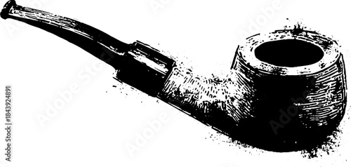Black and white stencil illustration of a classic short smoking pipe
