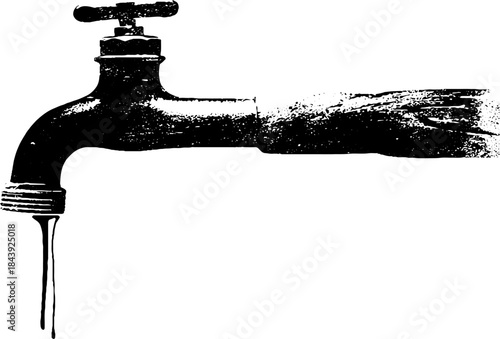 Black and white stencil illustration of a vintage faucet design for urban artwork