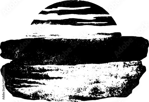 Grunge stone disc stencil art with black and white textured design for urban decor