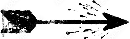 Black and white stencil illustration of a splintered arrow with splatter effect