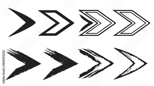 Vector illustration a set of black and white arrow icons in various styles and designs on a