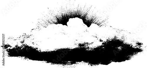 Black and white stencil of spreading ink sunburst in grunge style for urban art design