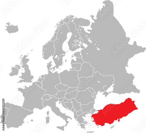 Map of Turkey on European Continent Vector
