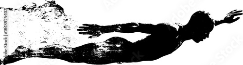 Dynamic swimmer silhouette stencil in black and white for minimalist designs