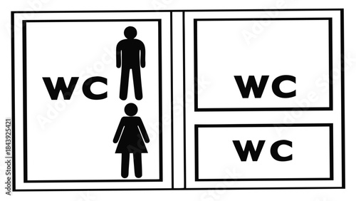 Vector illustration restroom sign with male and female symbols and wc indicator
