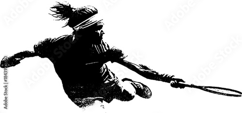 Dynamic stencil art of a tennis swing silhouette for urban design and decor