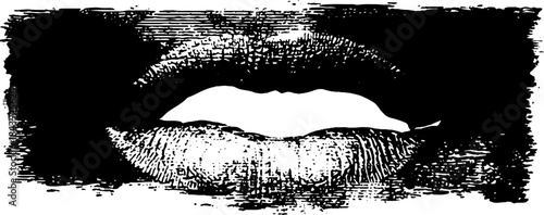 Black and white grunge stencil of torn rectangular lips illustration