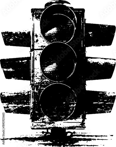 Black and white stencil illustration of a traffic light silhouette for urban art design