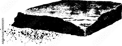 Black and white stencil illustration of concrete slab with splatter texture