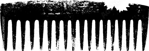 Black and white wide tooth comb stencil illustration for hair care design