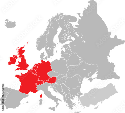 Map of Western Europe on European Continent (With British Isles) Editable Vector