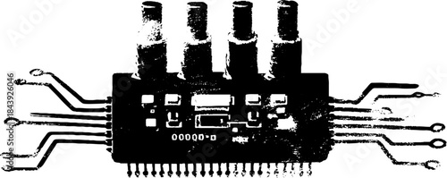 Abstract circuit design in black and white stencil style