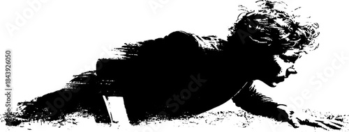 Abstract black and white stencil of crawling figure illustration