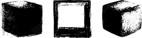 Black and white abstract cube stencil illustration with grunge texture