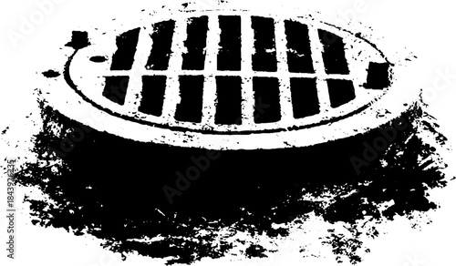 Abstract black and white sewer lid stencil illustration for urban design projects