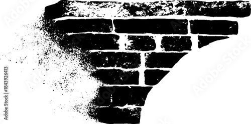 Angular black and white brick wall stencil for urban art and design projects