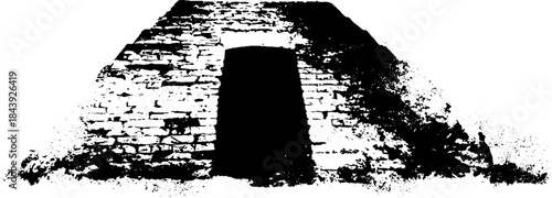 Angular architectural silhouette in black and white stencil art for urban design