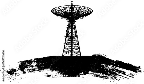 Antenna silhouette stencil art design black white spray paint urban.
