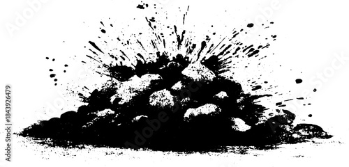 Abstract black and white stencil of an exploding cluster for urban art design